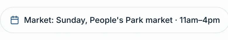 A note under the demo café's name: Market, Sunday, People's Park market, 11am to 4pm