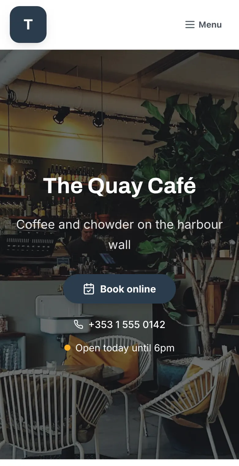 The same site in the Slate look: dark buttons and a plain sans name